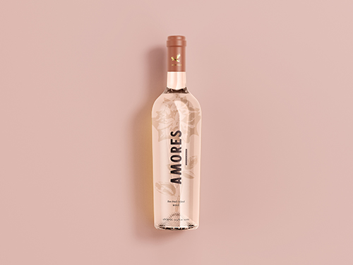 Amores rosé wine bottle on pink background - elegant premium rosé wine with minimalist label design