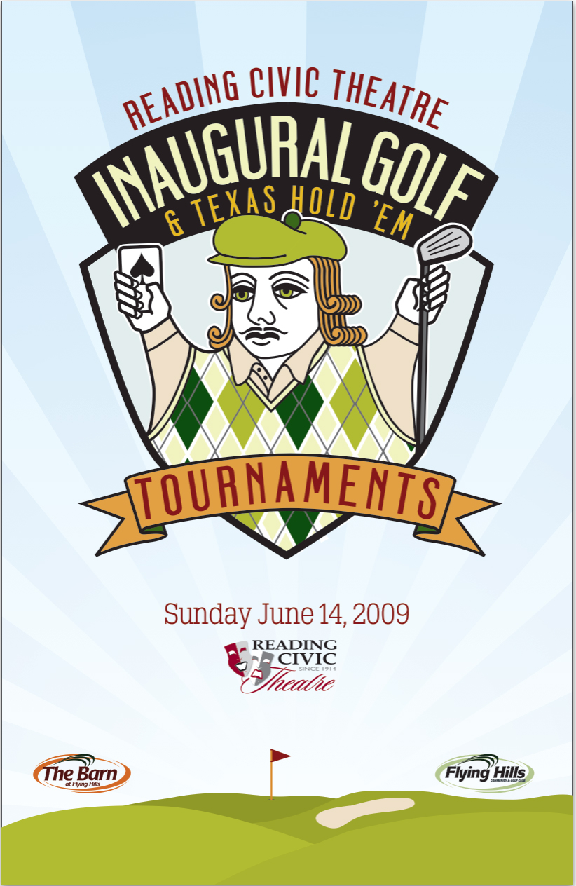 Reading Civic Theatre Inaugural Golf & Texas Hold 'Em Tournament poster featuring golfer logo, June 14 2009