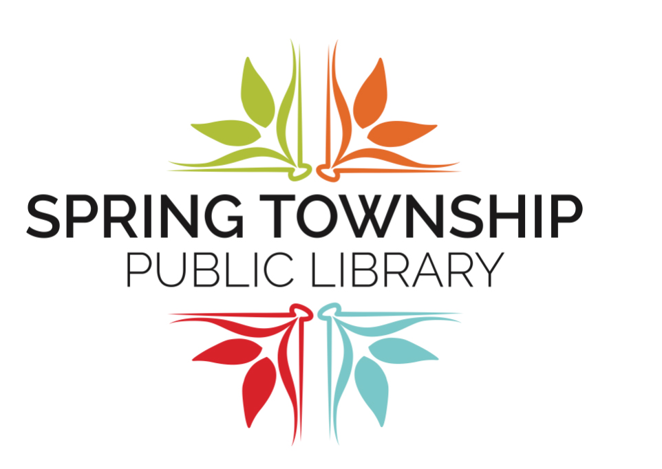 Spring Township Public Library logo with colorful leaf design in green, orange, red and teal representing four seasons