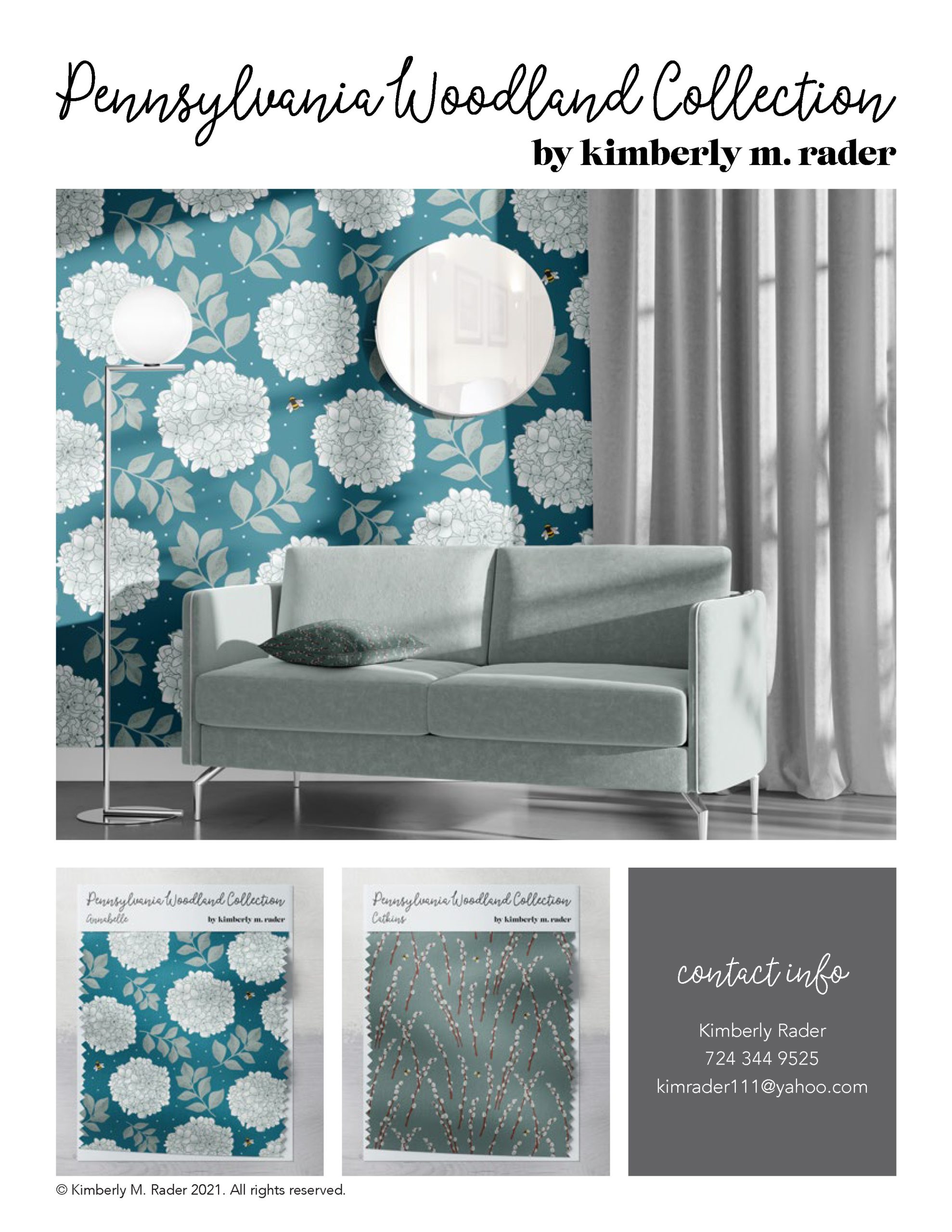 Pennsylvania Woodland Collection wallpaper by Kimberly M. Rader featuring floral patterns in teal and sage green tones