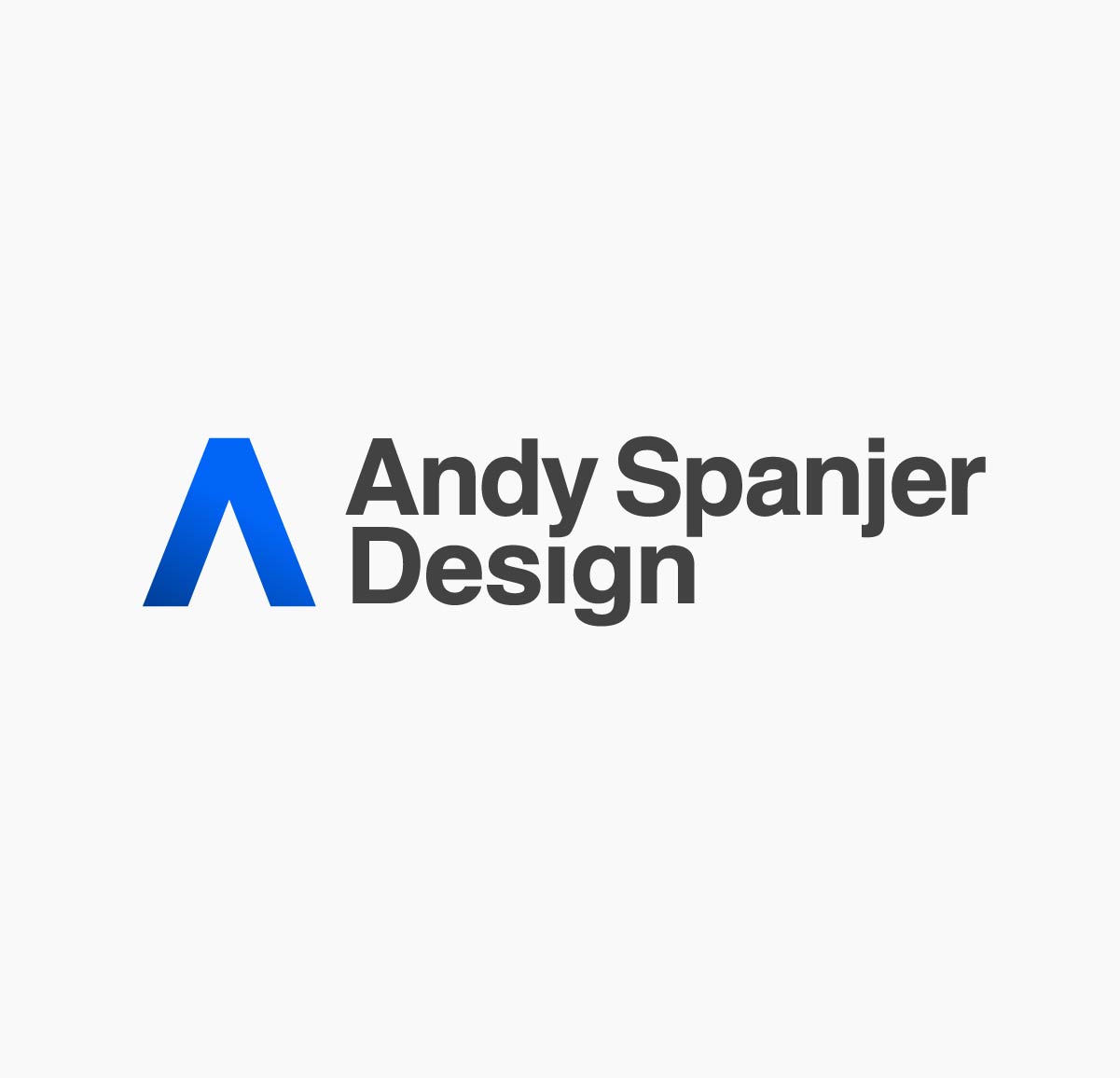 01 Andy Spanjer Design logo with blue geometric A symbol and dark gray text on light background
