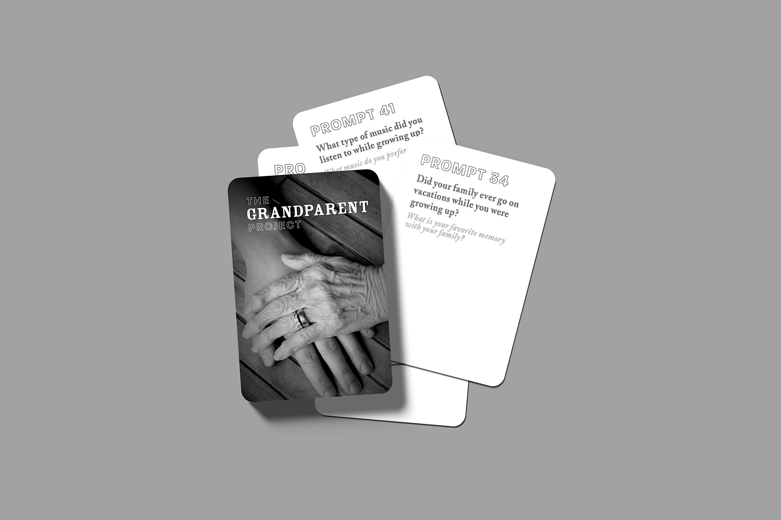 03 The Grandparent Project conversation cards with prompts about childhood music preferences and family vacations