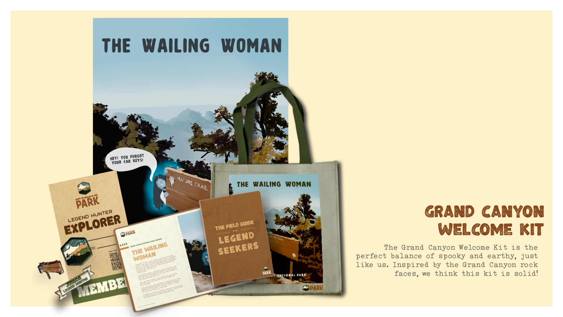 DontBeAfraidofthePark4 Grand Canyon Welcome Kit with The Wailing Woman poster, nature trail guides, park explorer items in gift bag