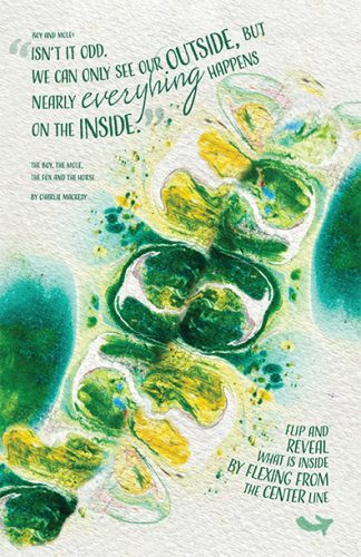 Invite_1r1 Watercolor art with green and yellow swirls featuring inspirational quote about seeing outside but everything happening inside