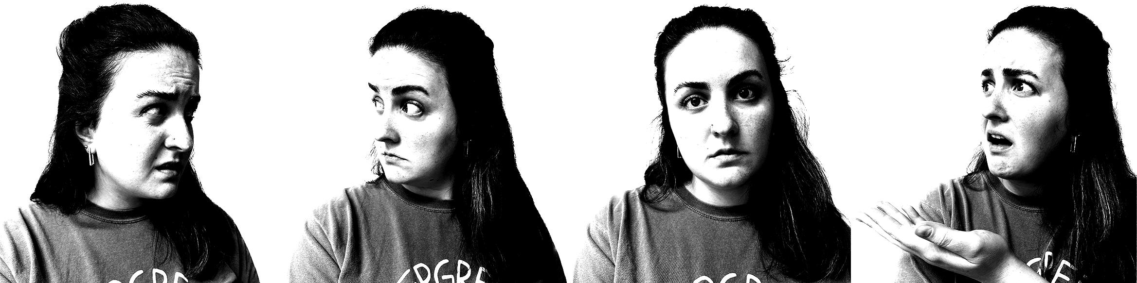Morgan-blackwhite Black and white photo showing four different facial expressions of the same woman displaying various emotions