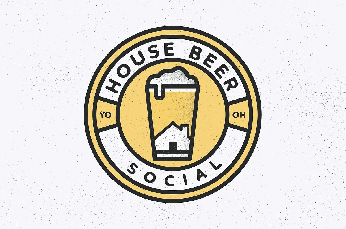 House Beer Social logo featuring a beer glass with foam and small house silhouette in circular gold and black design