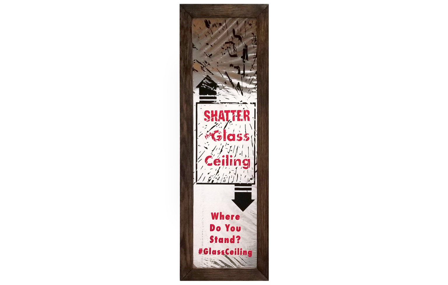 WhereDoYouStand_3 Shatter glass ceiling motivational poster with cracked glass effect and Where Do You Stand? message in wooden frame