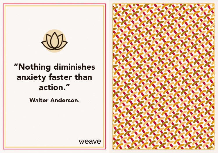 small-talk-cards4 Inspirational quote by Walter Anderson about anxiety and action with lotus flower icon and colorful geometric pattern
