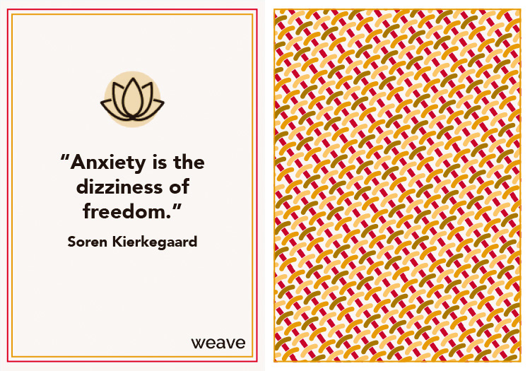 small-talk-cards6 Soren Kierkegaard quote Anxiety is the dizziness of freedom with lotus symbol on geometric patterned background